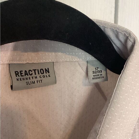 Kenneth Cole Reaction - Men’s Slim Tan /Wht Long Sleeve Dress Shirt -17 32/33 - Picture 4 of 5